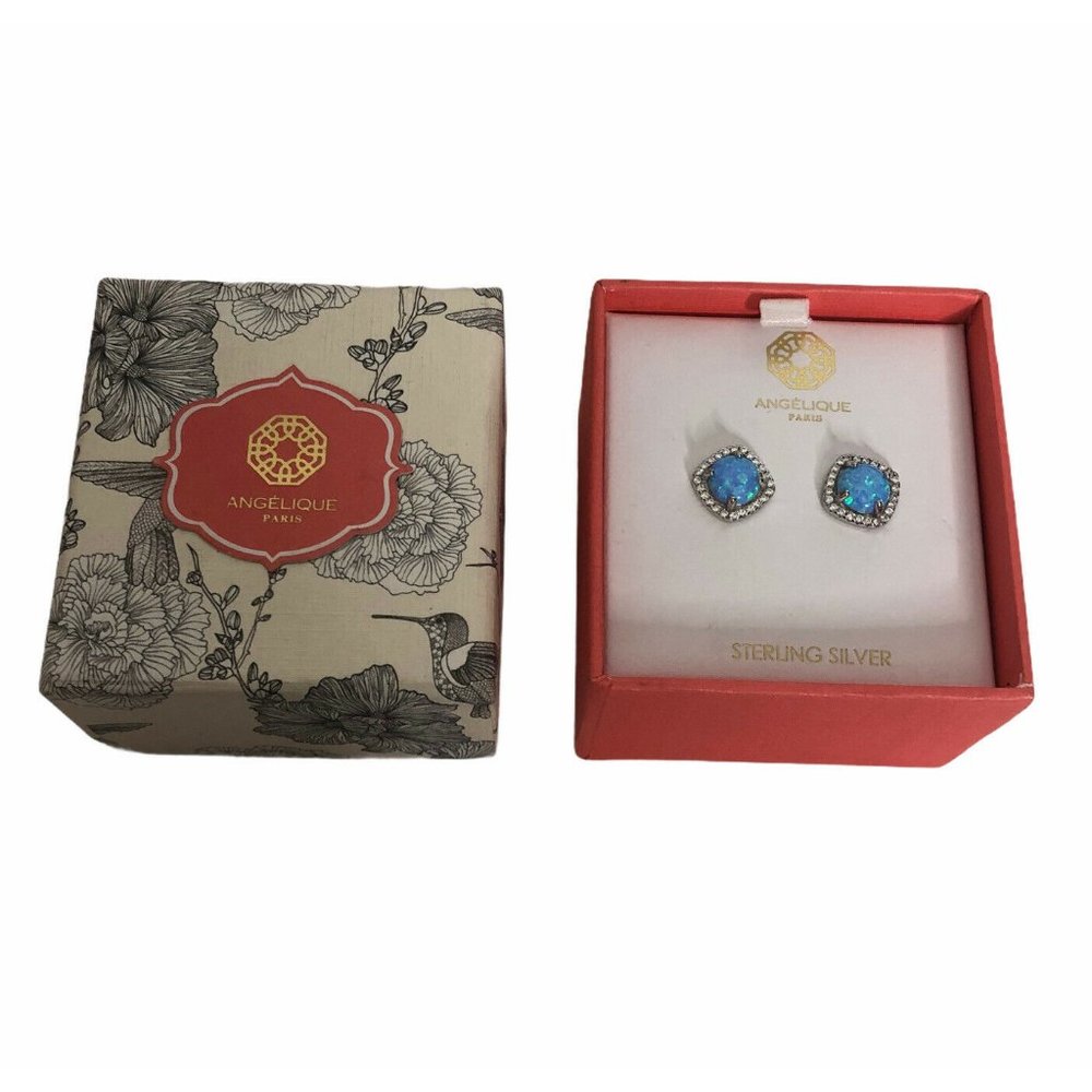 Angelique Paris Blue Opal Cubic Zircornia Earrings